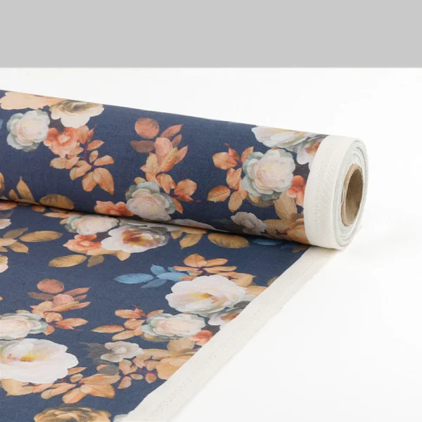 Rose Bush Silk / Cotton Suiting - Blue / Sepia - Image 3
